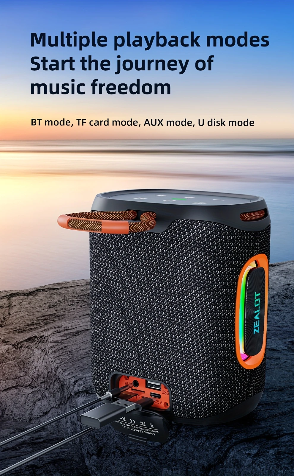   s122 25w portable wireless speaker ipx5 6000mah long   with rgb lighting 8 hour playtime tws hands free calling usb aux smartphone tablet tv support ideal for outdoor car party home theater details 8