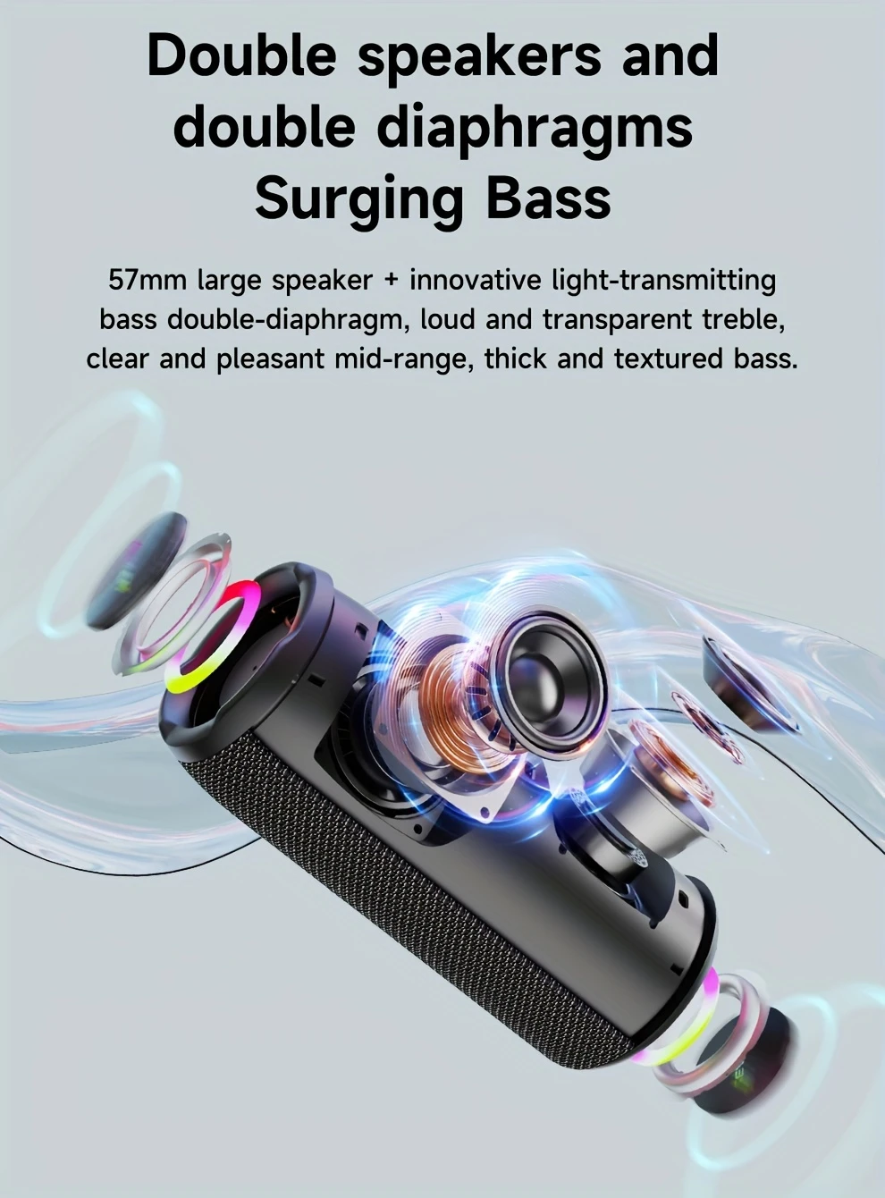   s49pro 20w portable wireless speaker dual speakers bass boost   audio 3000mah long   rgb lights   8 hour playtime   for smartphones tablets tvs usb c charging ipx5 no charging adapters supports sd card usb aux for indoor party beach music stage use details 1