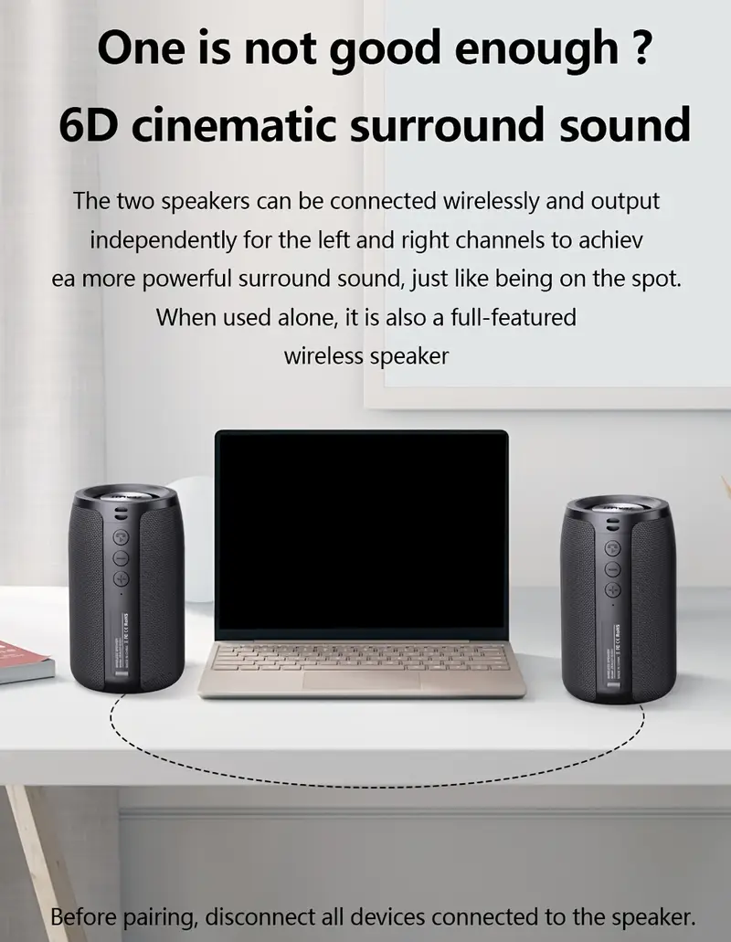   s32 wireless speaker with dual karaoke microphones 5  mnidirectional sound 1800mah battery 12 hours playtime tws dual pairing   bass for parties and entertainment karaoke microphone modern speaker design compact size details 6