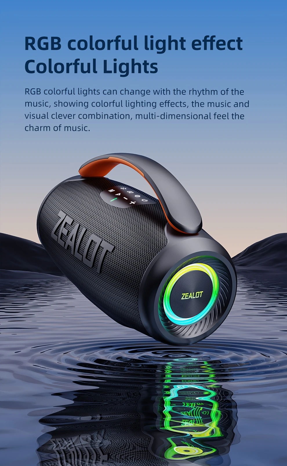   p11 50w wireless portable speaker with dual bass speakers ipx5 long   rgb lighting   of playtime   audio supports phone tablet tv connection sd card usb aux compatible hands free calling ideal for indoor party stage use   system modern speaker design durable build quality wireless speaker details 5