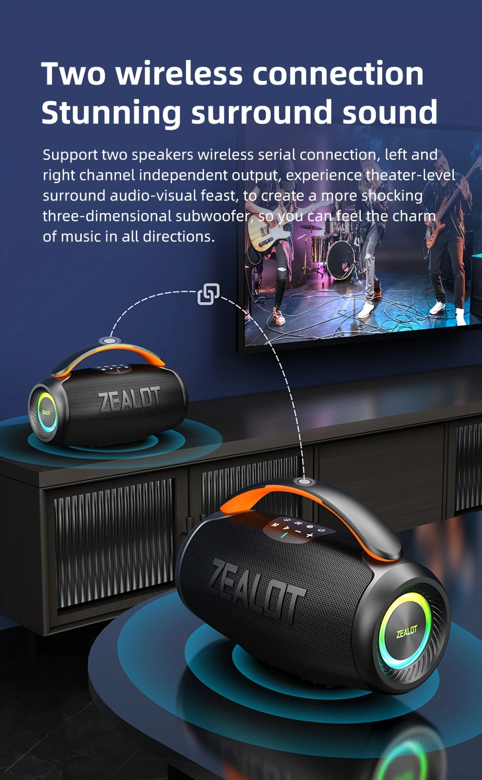   p11 50w wireless portable speaker with dual bass speakers ipx5 long   rgb lighting   of playtime   audio supports phone tablet tv connection sd card usb aux compatible hands free calling ideal for indoor party stage use   system modern speaker design durable build quality wireless speaker details 6
