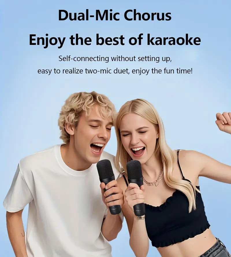   s32 wireless speaker with dual karaoke microphones 5  mnidirectional sound 1800mah battery 12 hours playtime tws dual pairing   bass for parties and entertainment karaoke microphone modern speaker design compact size details 4