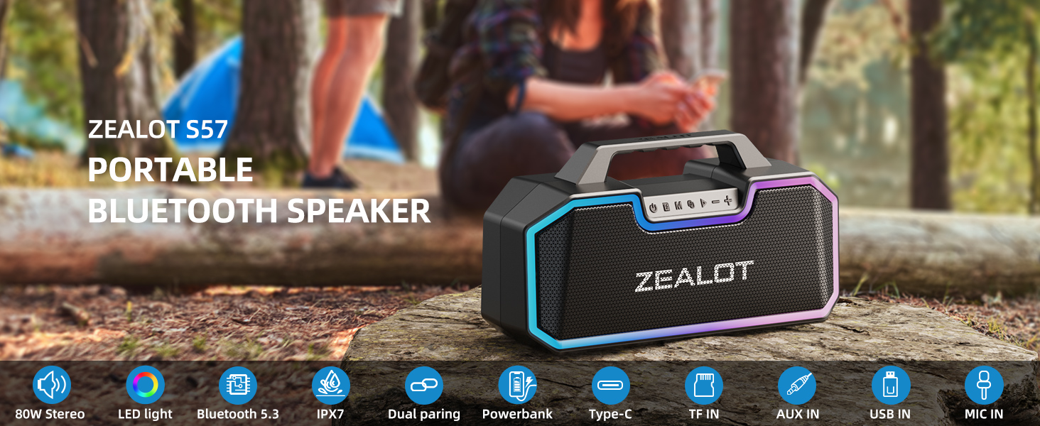 Bluetooth speaker, 80W wireless speaker with dual pairing function