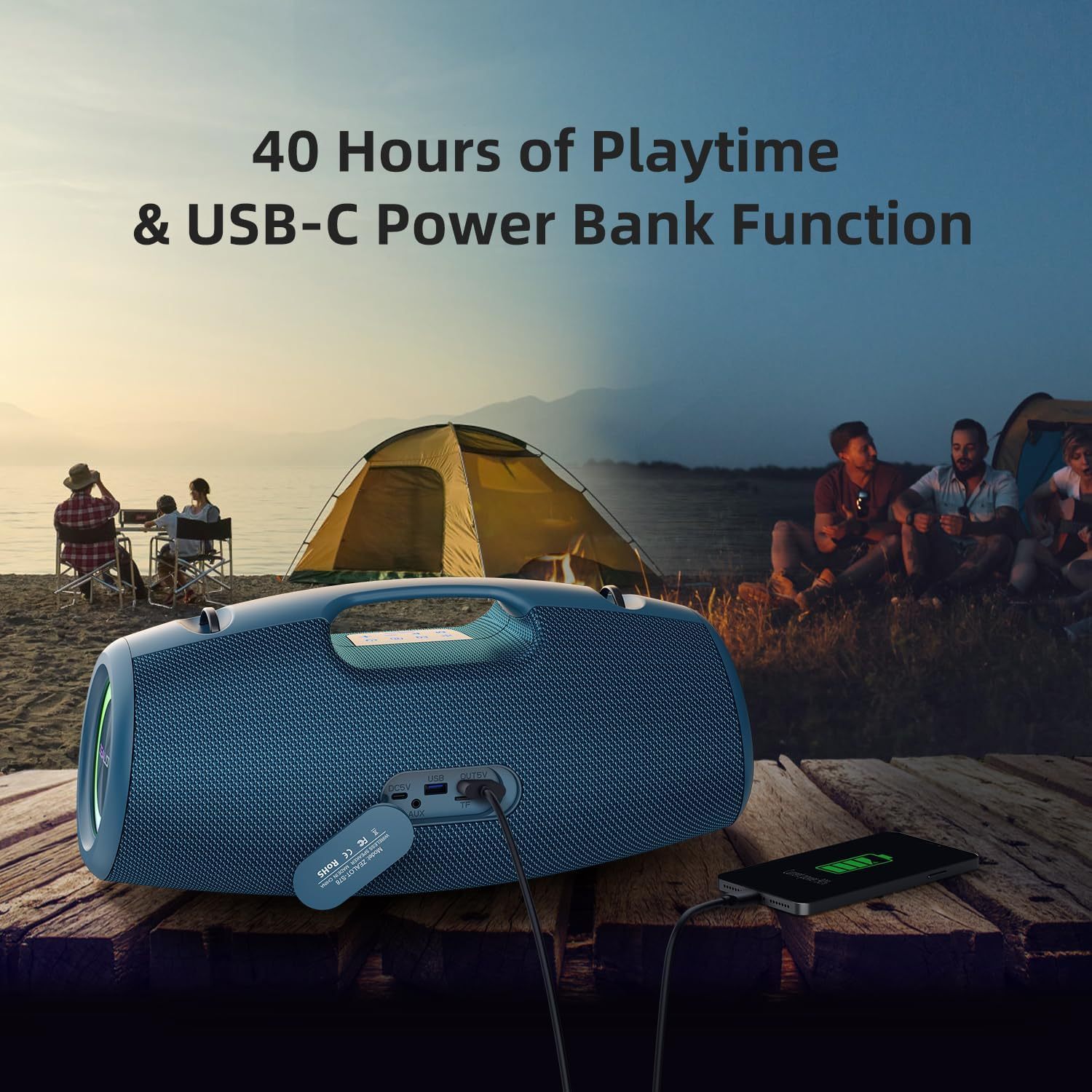 Wireless outdoor speaker with subwoofer, mobile power bank-ZEALOT