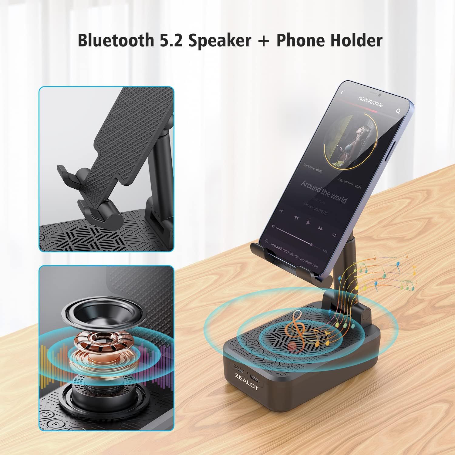 Mobile phone holder with wireless induction bluetooth speaker