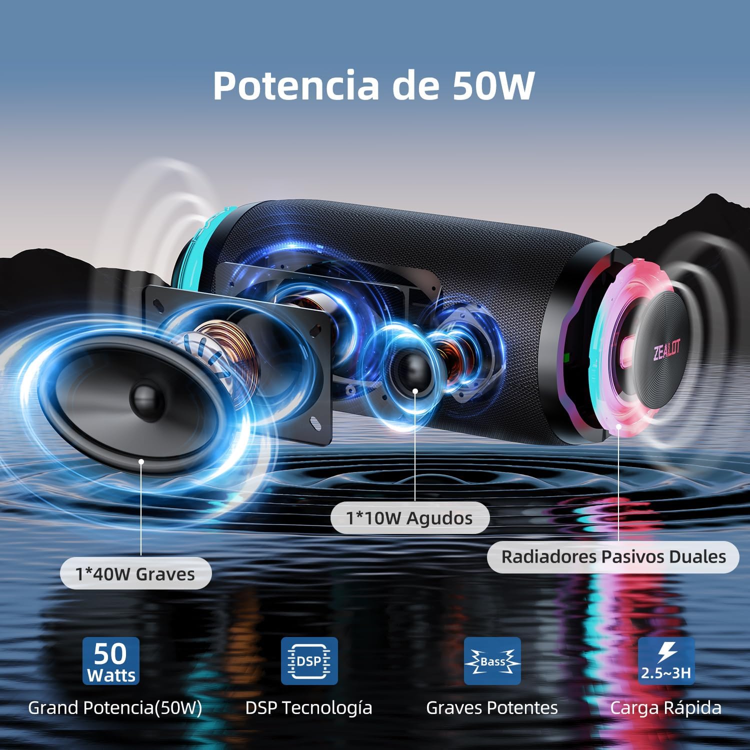 Portable Bluetooth speaker, vibration sound effect, with LED light, free speaker