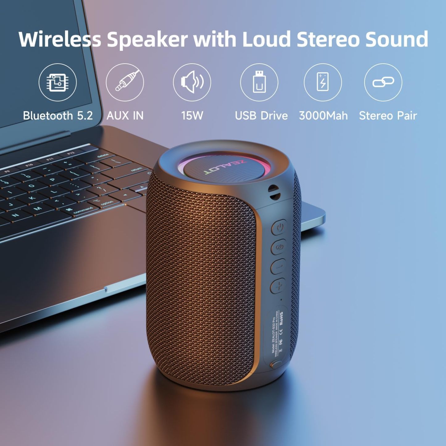 Kids Bluetooth Outdoor Portable Wireless Speaker, Loud Volume, Dual Device