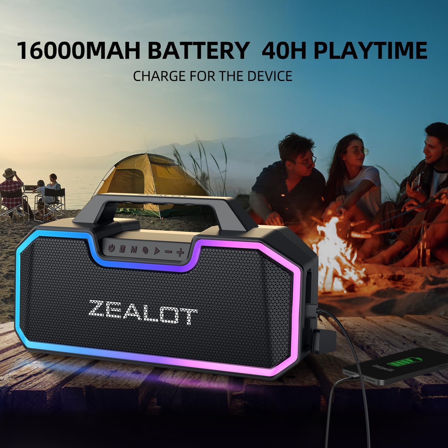 Bluetooth speaker, 80W wireless speaker with dual pairing function, extra large battery