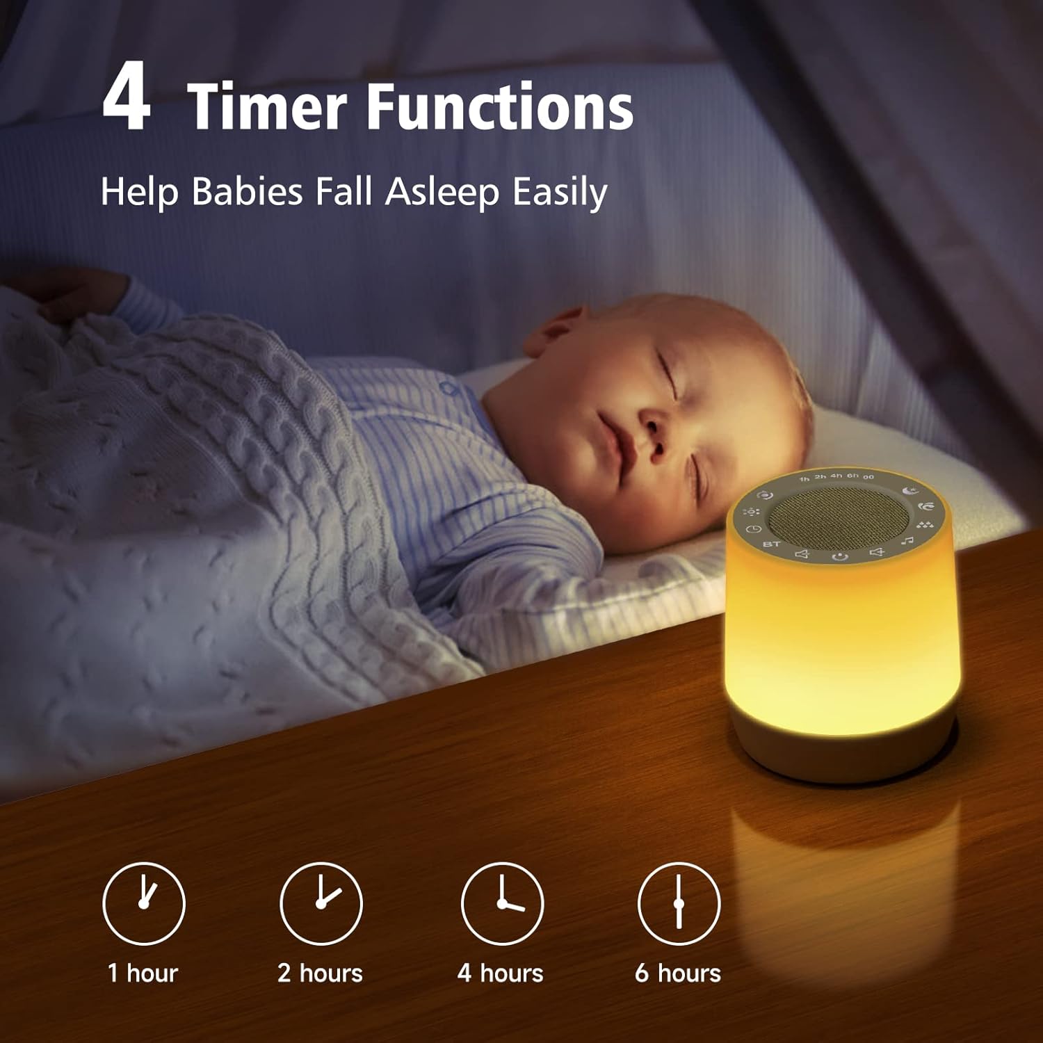 Sleep Sound Machine with 20 Soothing Sounds, 6-Color Night Light, 4 Adjustable Timers