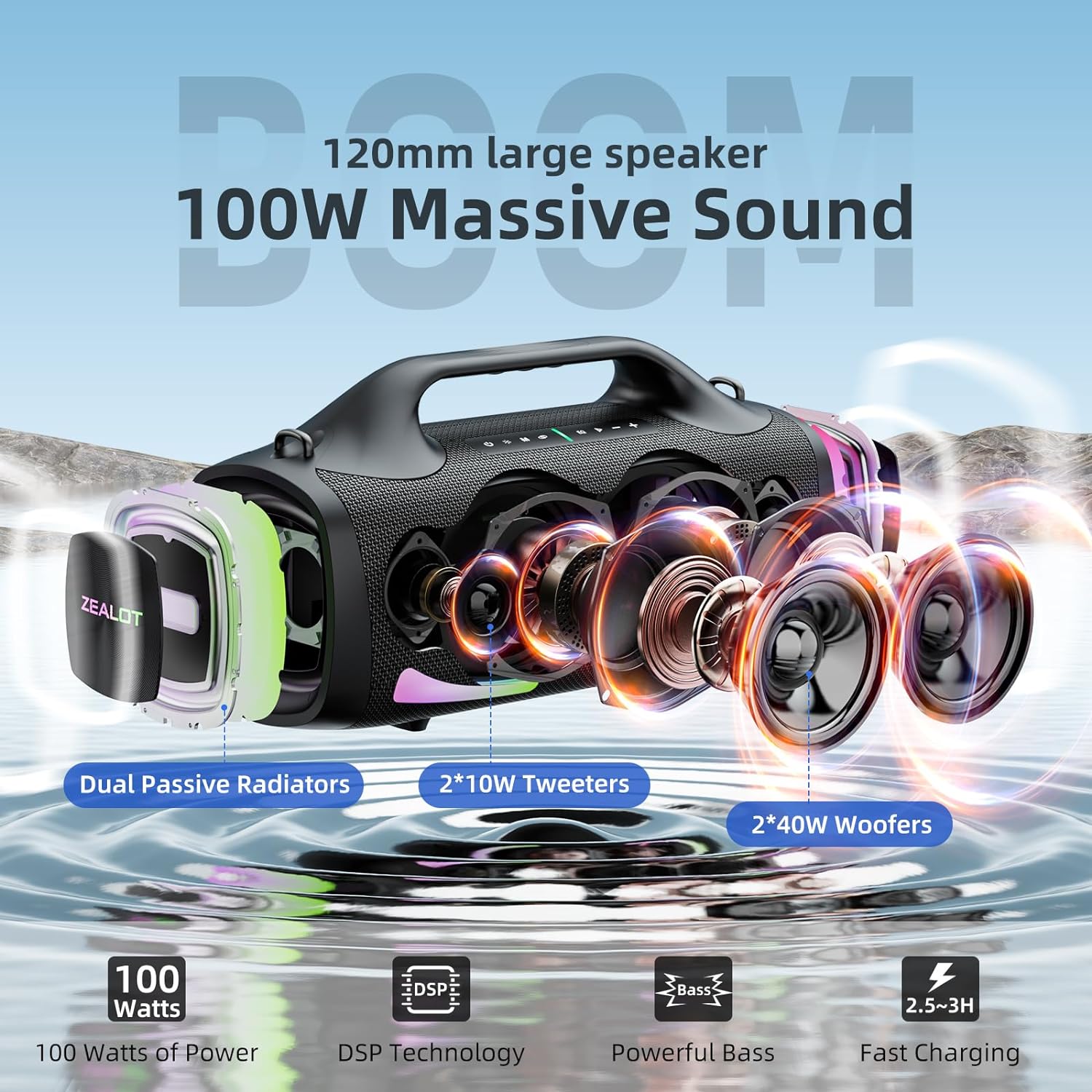 Wireless powerful sound speaker, dual pairing, XBass