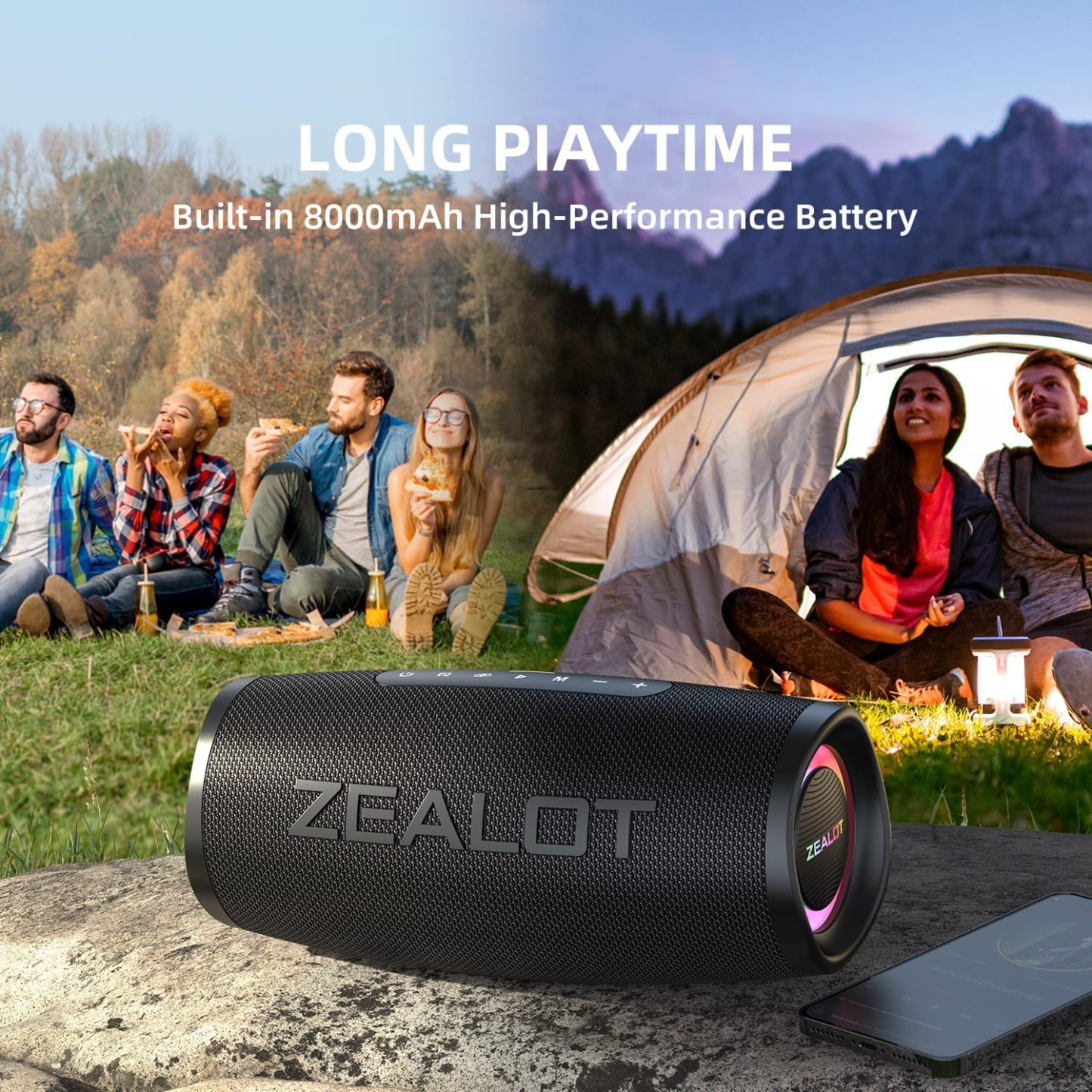 BassUp technology, portable wireless waterproof Bluetooth speaker,