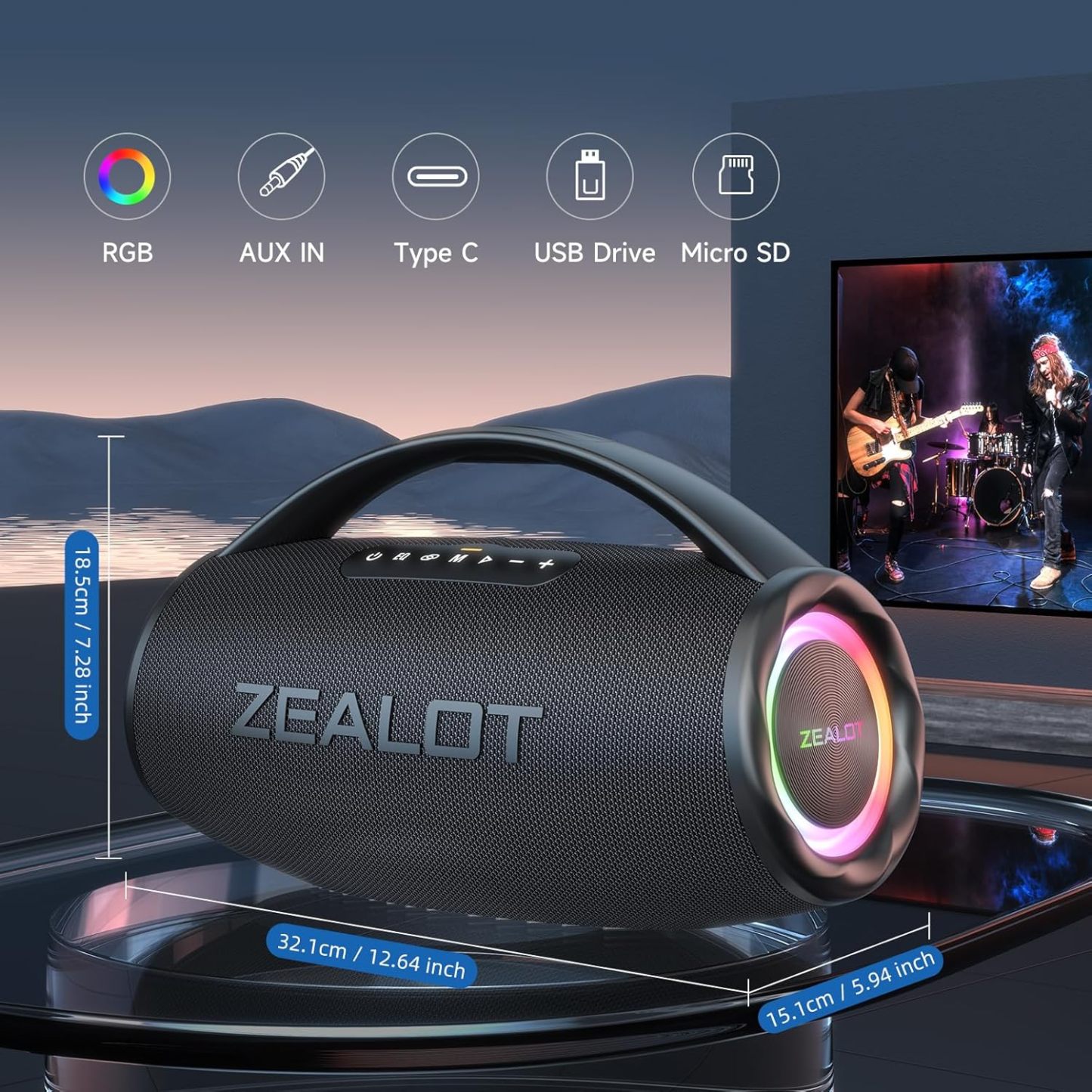 ZEALOT Portable Speaker, 80W Loud with Booming Bass, IP67