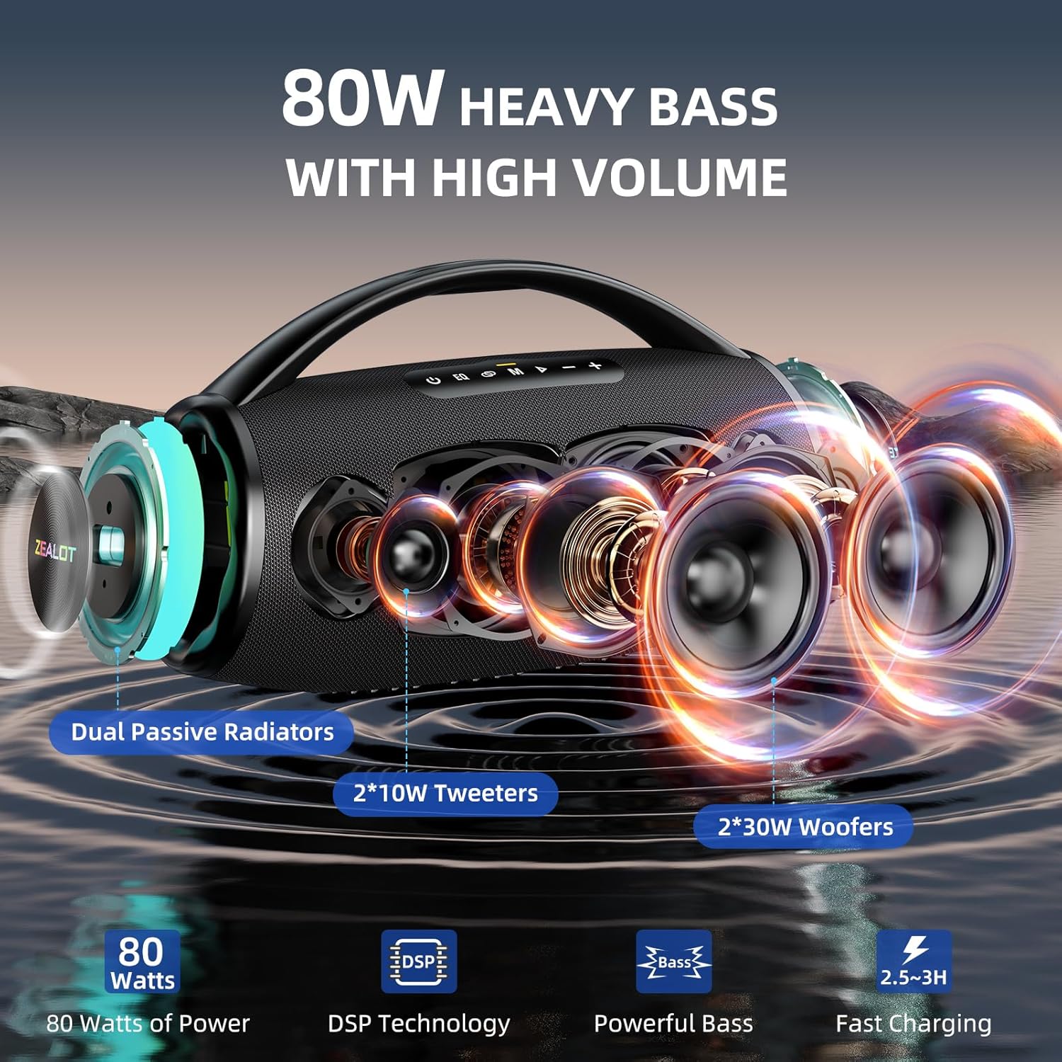 Portable speaker, powerful bass, great speaker for outdoor use