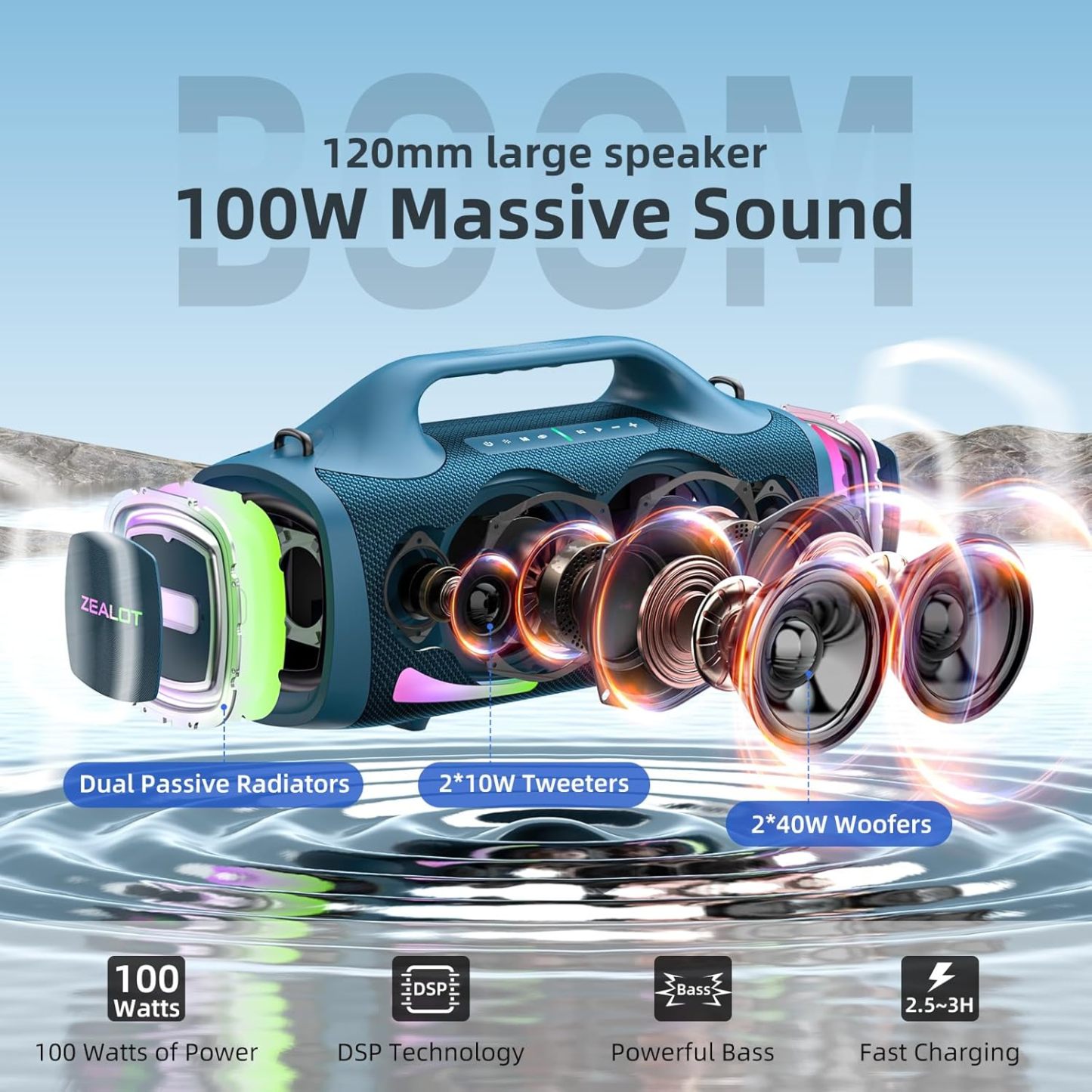 Wireless powerful sound speaker, dual pairing, XBass
