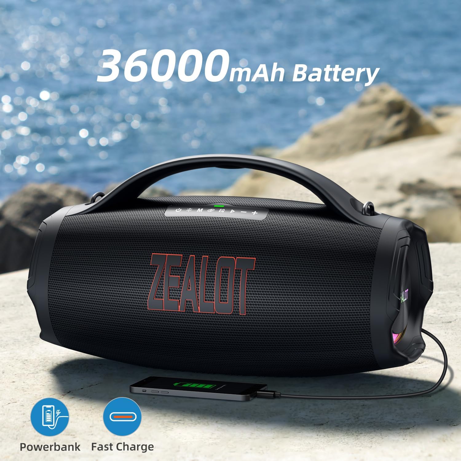 Large Bluetooth Speaker, Portable Speaker with Subwoofer, Wireless Pair/Fast Charging