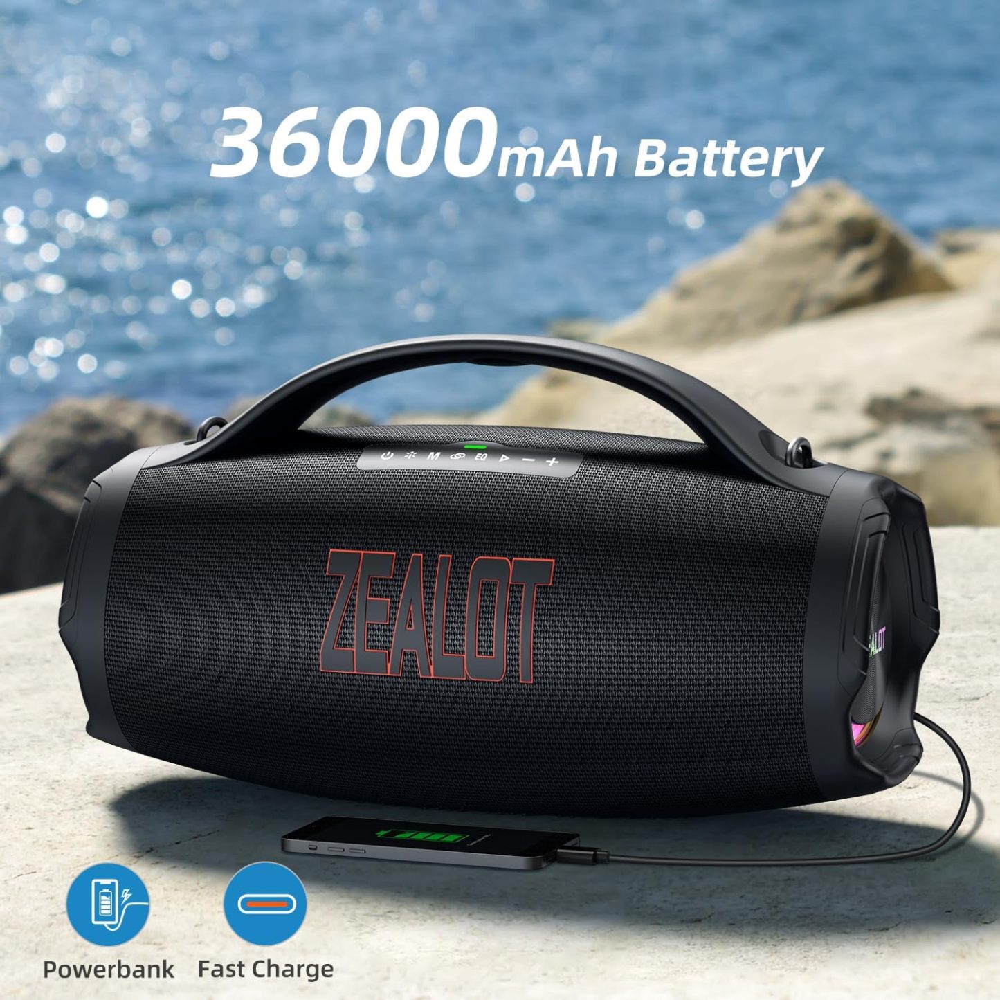 Large Bluetooth Speaker, Portable Speaker with Subwoofer, Wireless Pair/Fast Charging