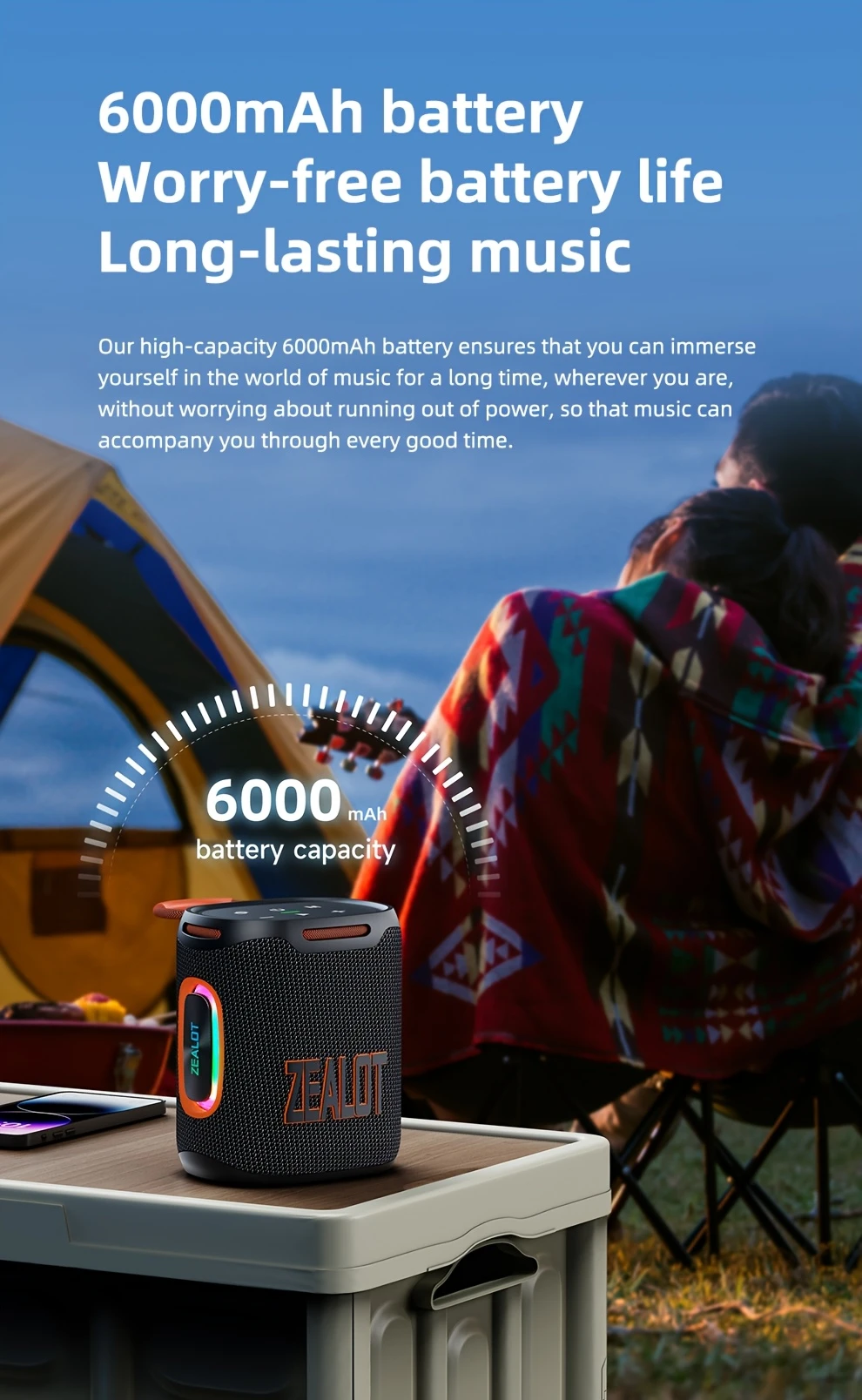   s122 25w portable wireless speaker ipx5 6000mah long   with rgb lighting 8 hour playtime tws hands free calling usb aux smartphone tablet tv support ideal for outdoor car party home theater details 4