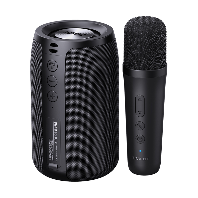 Wireless speaker with dual karaoke microphones and 360° multi-directional sound