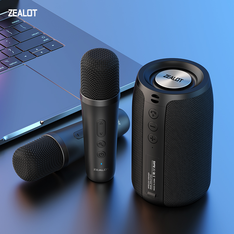 Wireless speaker with dual karaoke microphones and 360° multi-directional sound