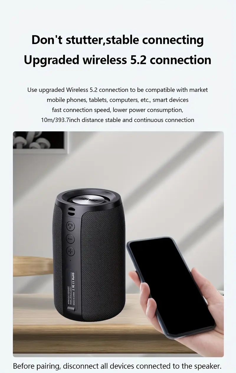  s32 wireless speaker with dual karaoke microphones 5  mnidirectional sound 1800mah battery 12 hours playtime tws dual pairing   bass for parties and entertainment karaoke microphone modern speaker design compact size details 7