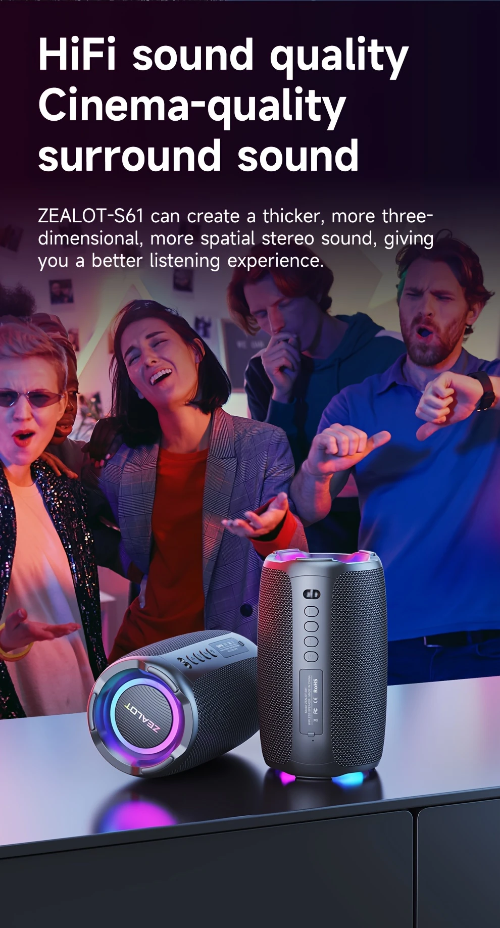   s61 20w high power wireless speaker with built in 3600mah battery and rgb lighting compatible with memory card usb stick aux tws stereo bass subwoofer hands free calling support connection of mobile phone tablet tv computer suitable for car indoor   riding details 3