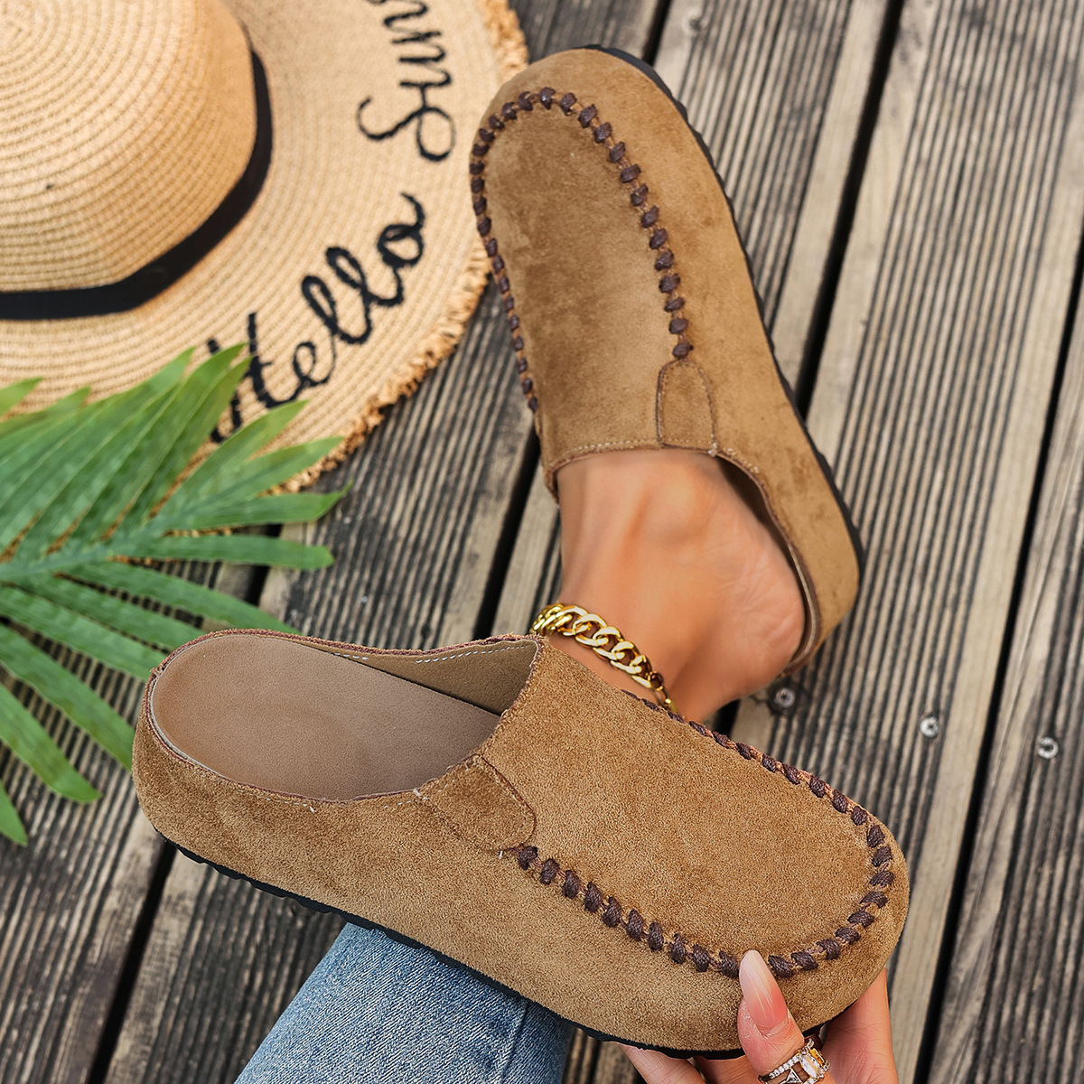 Damskie skórzane klapki ortopedyczne w stylu vintage