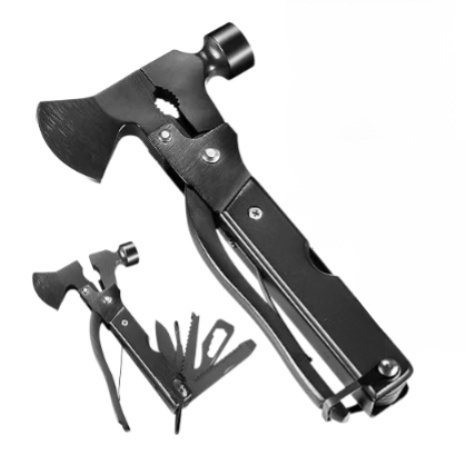  Multitool Axt Beil Campingausrüstung Werkzeug Geschenke für Männer Dad Ihn 14-in-1 Multi Tool Messer Hammer Zange Säge Schraubendreher Flaschenöffner Nylonscheide