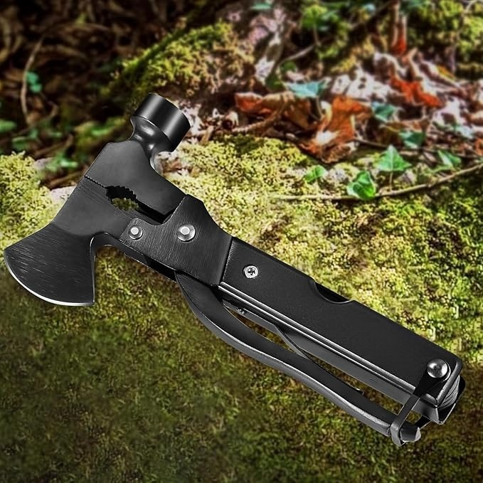  Multitool Axt Beil Campingausrüstung Werkzeug Geschenke für Männer Dad Ihn 14-in-1 Multi Tool Messer Hammer Zange Säge Schraubendreher Flaschenöffner Nylonscheide