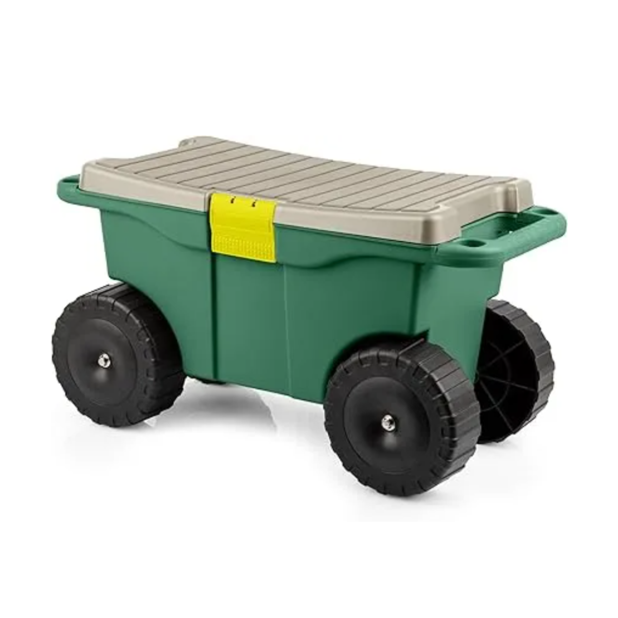 Pure Garden Rollbarer Gartenwagen mit Sitz, Kunststoff-Aufbewahrung mit Bank und Werkzeugablage im Inneren, Gartenhocker zum Jäten und Pflanzen (grün)