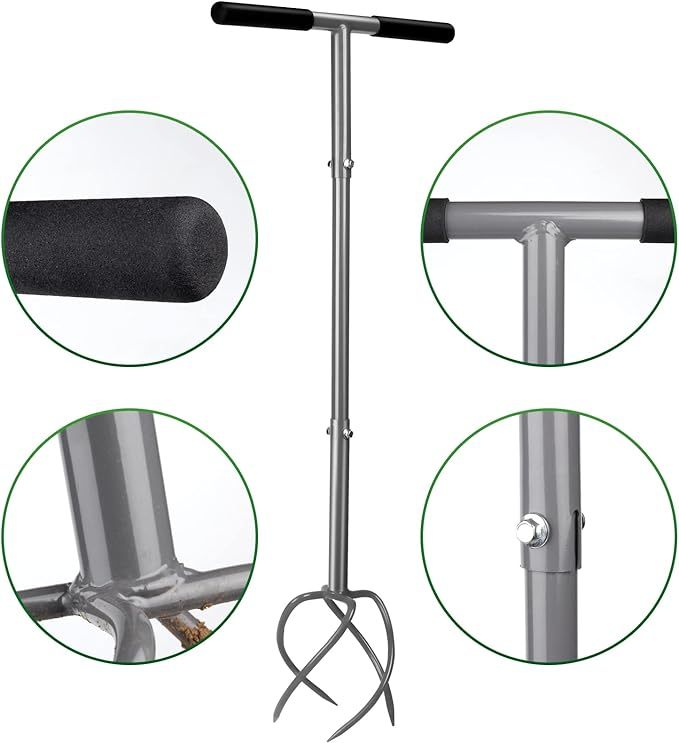  Gartenkralle mit 4 Zinken Kultivator Erdkralle und Handgriff Gardenclaw Twist Tiller Vertikutierer und Unkrautentferner in einem Gerät höhenverstellbar Gartenfräse für Gartenbeet