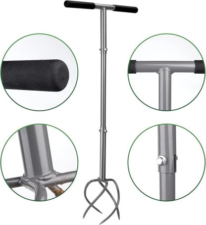  Gartenkralle mit 4 Zinken Kultivator Erdkralle und Handgriff Gardenclaw Twist Tiller Vertikutierer und Unkrautentferner in einem Gerät höhenverstellbar Gartenfräse für Gartenbeet