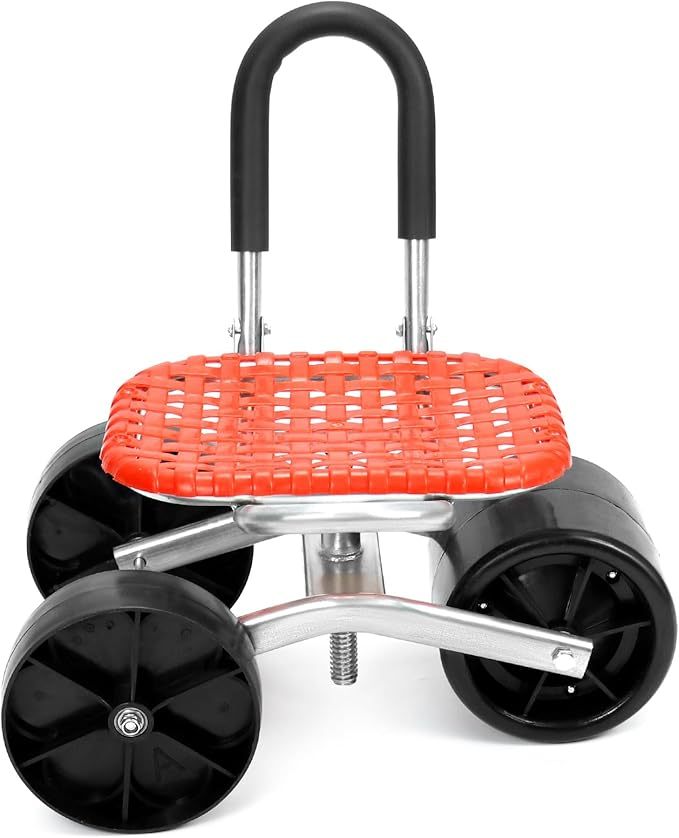  gartenhocker mit Rollen, Rollsitz für Gartenarbeit, 360 ° Drehbarer, Rot, Höhenverstellbar, für Haushalt und Garten