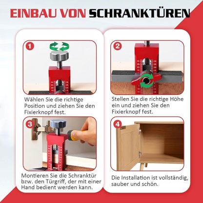 Einstellbarer Schrank Tür Installation Positioner, Topfband bohrschablone tür Mount Locator einstellbarer Länge, Cabinet Door Hardware Mounting Jig Positioning Tool den meisten Schranktüren (rot)