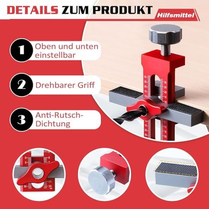Einstellbarer Schrank Tür Installation Positioner, Topfband bohrschablone tür Mount Locator einstellbarer Länge, Cabinet Door Hardware Mounting Jig Positioning Tool den meisten Schranktüren (rot)