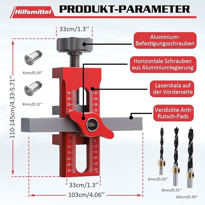 Einstellbarer Schrank Tür Installation Positioner, Topfband bohrschablone tür Mount Locator einstellbarer Länge, Cabinet Door Hardware Mounting Jig Positioning Tool den meisten Schranktüren (rot)
