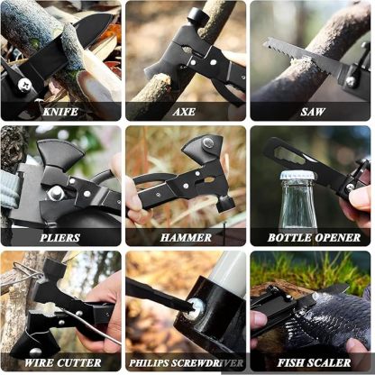  Multitool Axt Beil Campingausrüstung Werkzeug Geschenke für Männer Dad Ihn 14-in-1 Multi Tool Messer Hammer Zange Säge Schraubendreher Flaschenöffner Nylonscheide