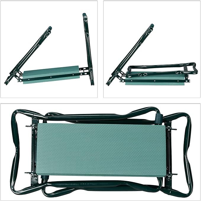 Relaxdays, grün Kniebank, weiches Kniekissen, 2 Taschen, klappbar, Kniehilfe Gartenarbeit, bis 150 kg, HBT 50x60x27,5cm, EVA, Gartenbank
