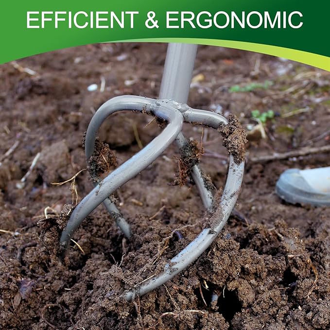  Gartenkralle mit 4 Zinken Kultivator Erdkralle und Handgriff Gardenclaw Twist Tiller Vertikutierer und Unkrautentferner in einem Gerät höhenverstellbar Gartenfräse für Gartenbeet