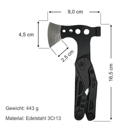 BROSELLER Multitool – kompakt – 16 Funktionen – inkl. Hammer & Axt – für Outdoor- & Survival-Enthusiasten, Bushcrafter, Camper, Jäger, Angler, Heimwerker oder Wanderer – tolle Geschenkidee für Männer