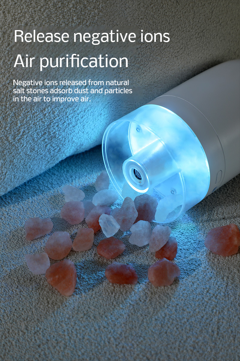 Wireless charging mini humidifier with salt lamp effect for vehicle