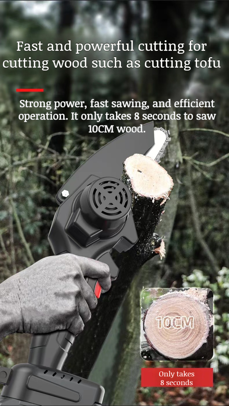 Rechargeable battery powered mini chainsaw for camping