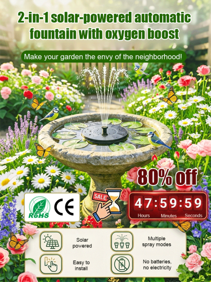Solar Pond Fountain ☀️ No Electricity Bills 💧 Oxygen Boost 🛡️ IP68 Waterproof ✅ 10s Setup