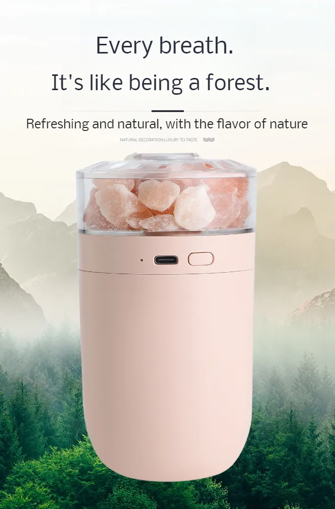 Aromatherapy car humidifier with salt lamp and wireless charging