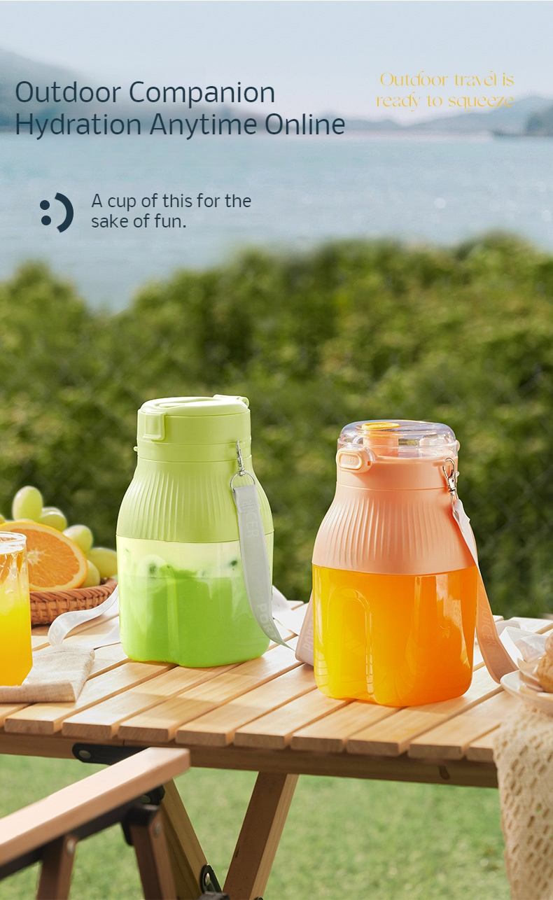 Small fruit juicer cup blending fresh ingredients