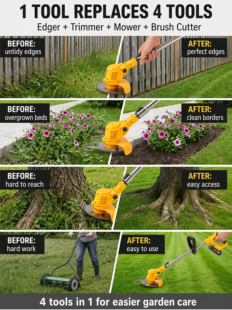 Garden Master 4-in-1 Cordless Trimmer | 48V Battery 🔋 Ultra-Lightweight ⚡ 600W Power 🌿 No Noise 🔇