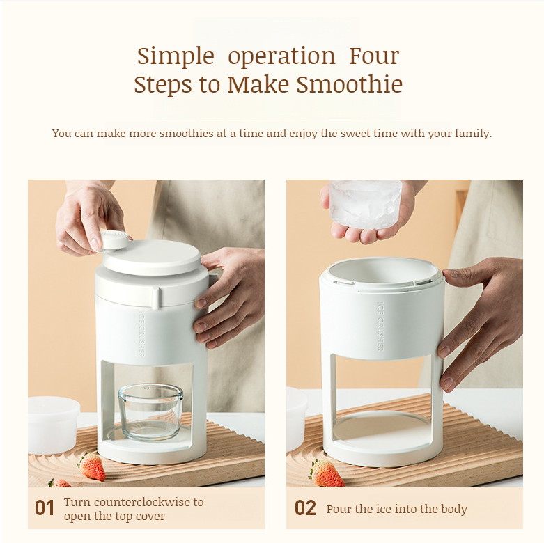 Ice shaver creating ice for cold beverages