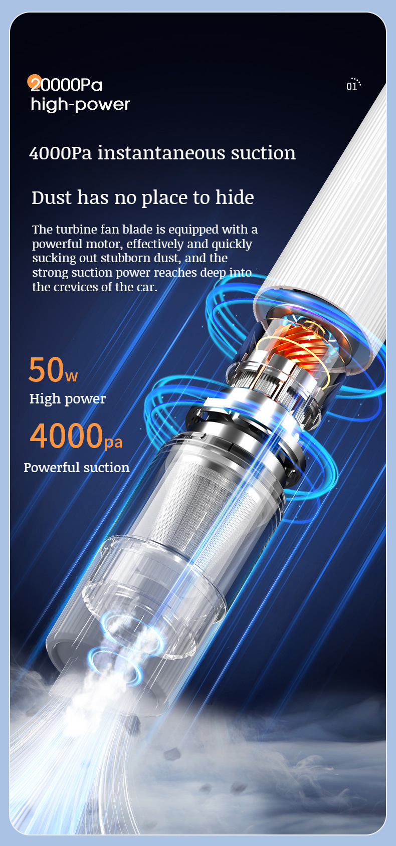 Powerful suction handheld car vacuum cleaner