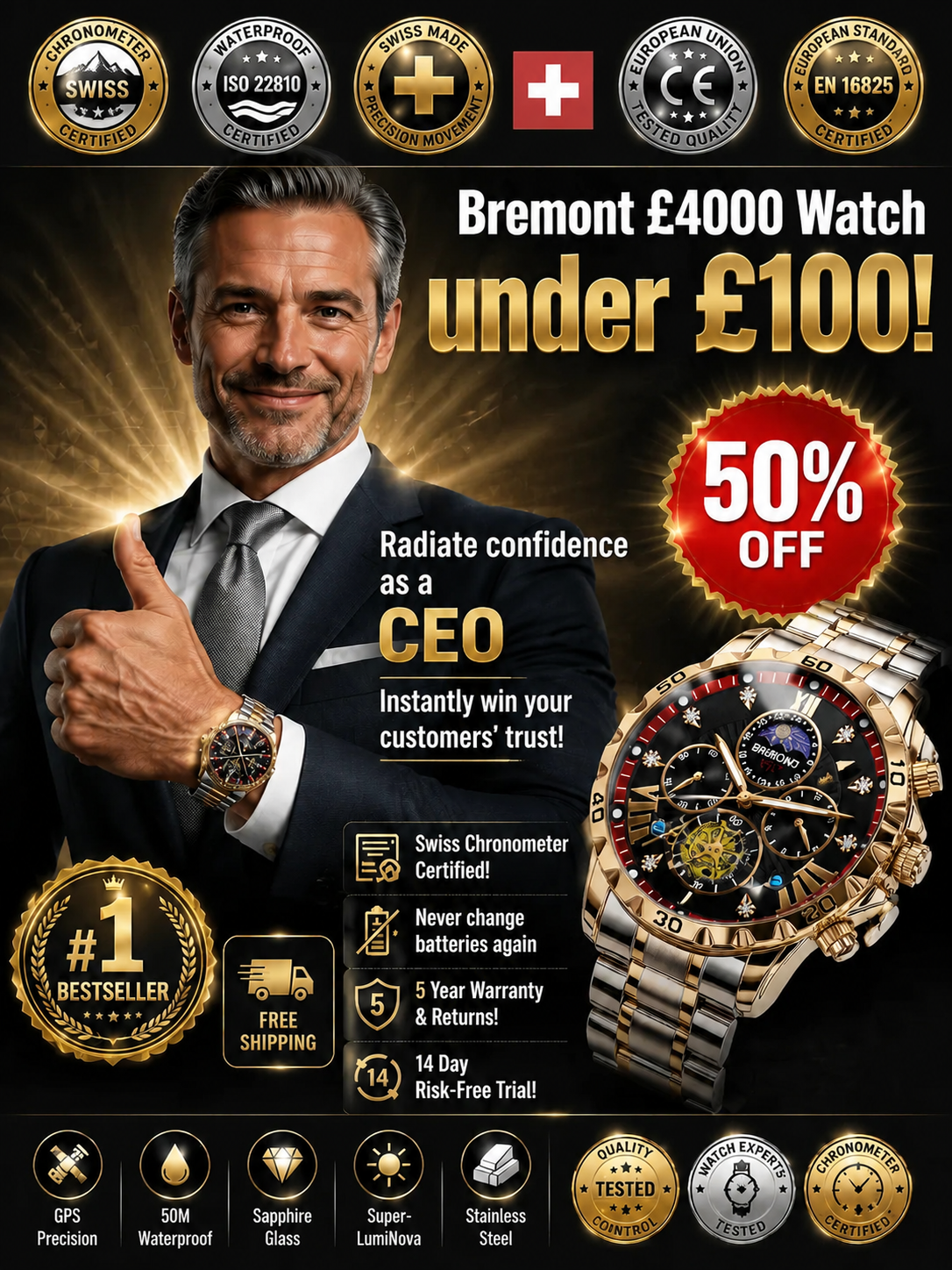 [Century-Old Swiss Brand] Premium Tourbillon Mechanical Watch | GPS Satellite Time | Swiss Chronometer Precision | Limited to 99 Pieces ⌚