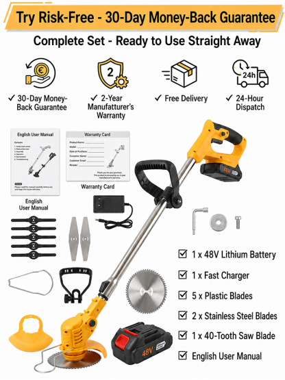 Garden Master 4-in-1 Cordless Trimmer | 48V Battery 🔋 Ultra-Lightweight ⚡ 600W Power 🌿 No Noise 🔇
