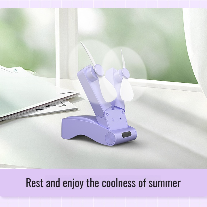 High wind power portable folding double head fan outdoor mini fan handheld mute high wind power fan